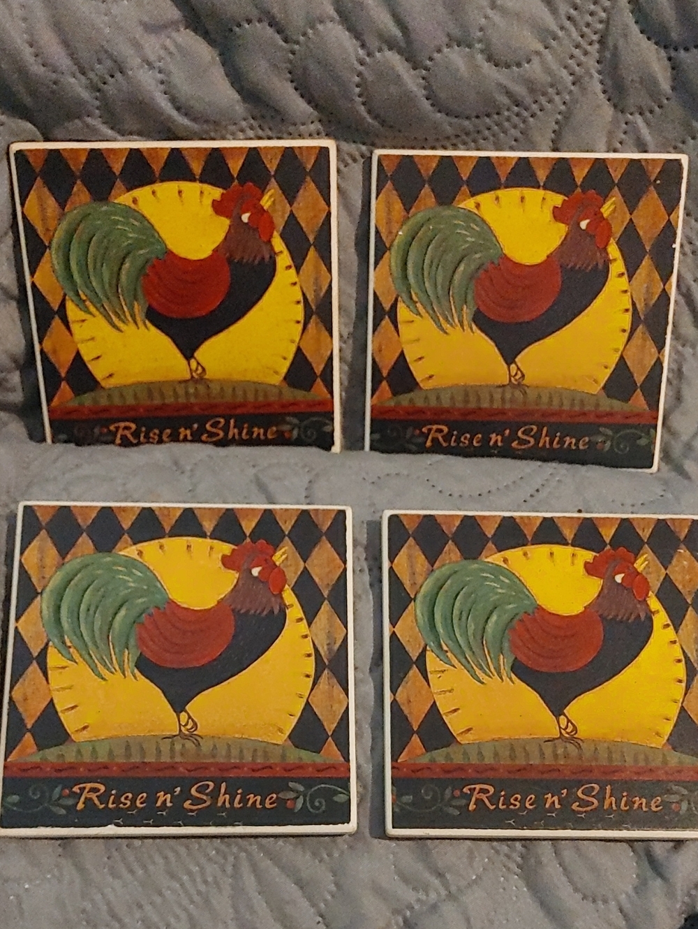 ✅$12 Add On Rooster 'Rise n' Shine' Decorative Coasters (4)